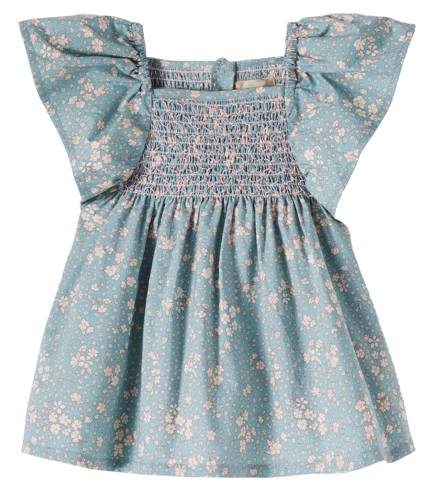 Wheat Baby Elva Floral Smocked Cotton Dress In Blue