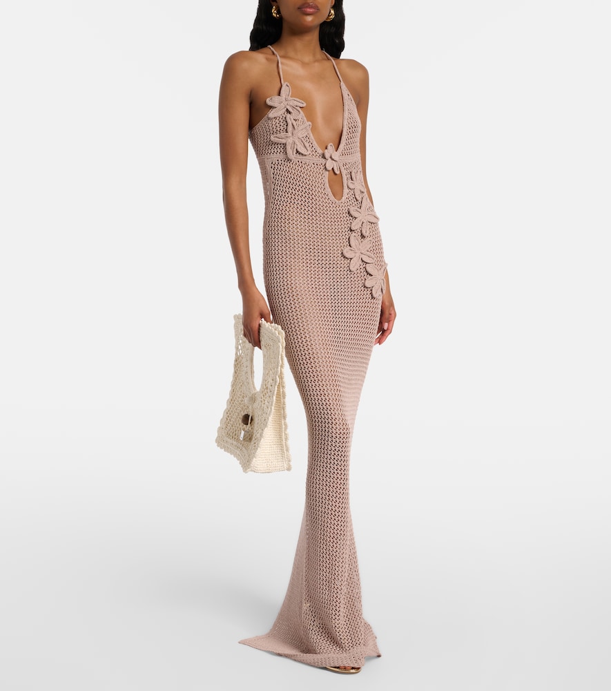 Bananhot Hilsa open-knit lamé maxi dress