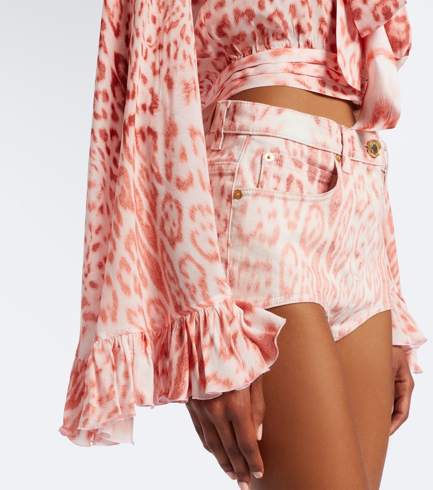 Leopard-Print Tie-Neck Jersey Blouse