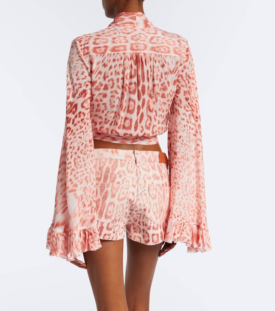 Leopard-Print Tie-Neck Jersey Blouse