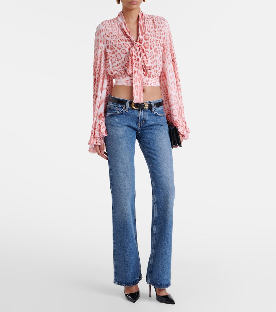 Leopard-Print Tie-Neck Jersey Blouse
