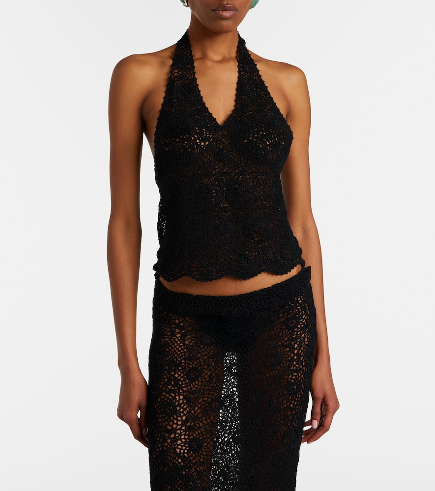 Nili Lotan Ventura crochet halterneck cotton top