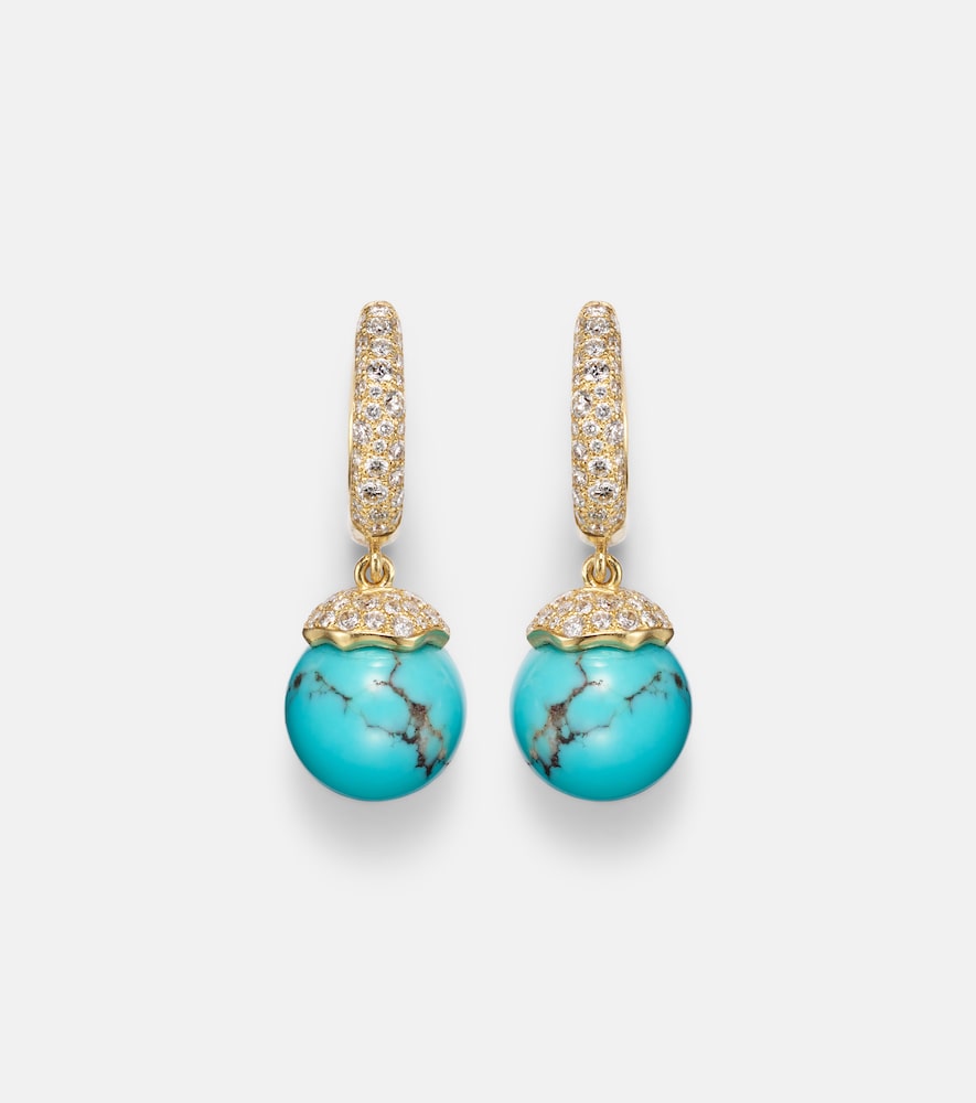 Octavia Elizabeth Orb 18kt Gold Hoop Earrings With Turquoise And Diamonds