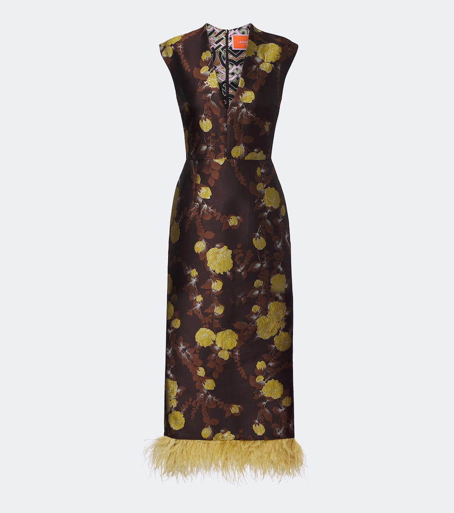 Maxikleid Devon aus Jacquard mit Federn