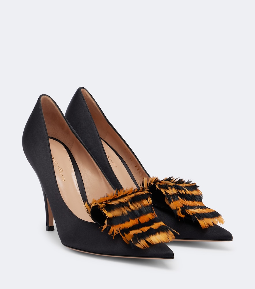 Gianvito Rossi Feather-Trimmed Satin Black Party Heels