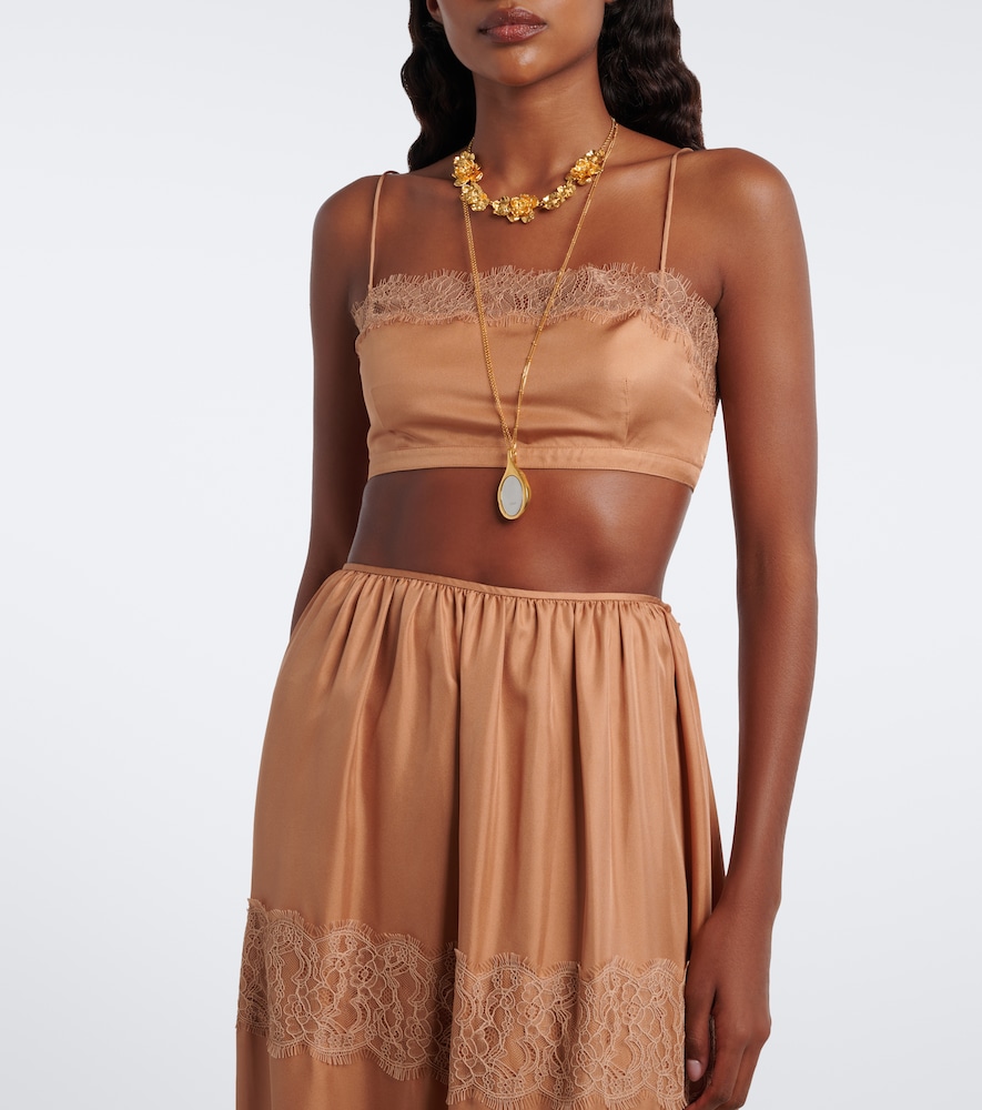 Leiko Lace-Trimmed Silk Twill Crop Top