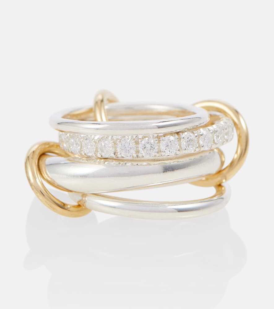 Spinelli Kilcollin Luna 18kt gold and sterling silver linked rings with white diamonds