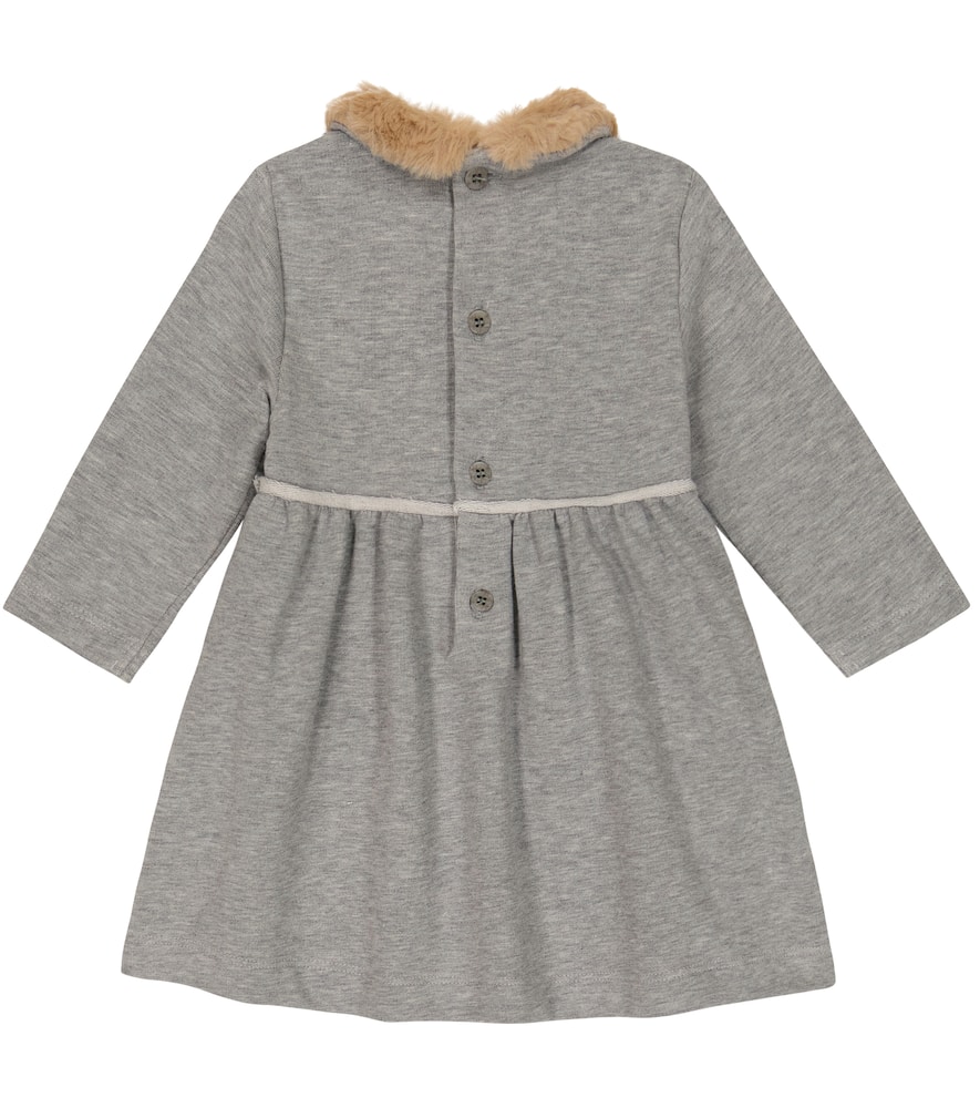 Il Gufo Faux-fur Trim Midi Dress In Grey/hazelnut
