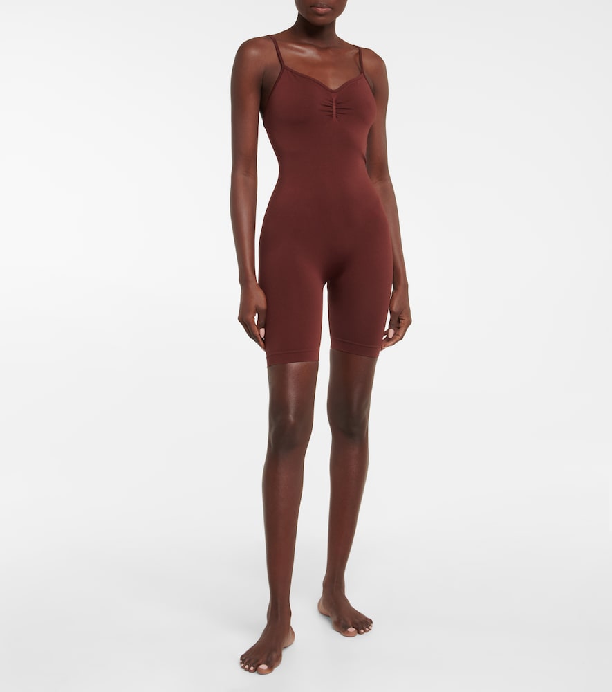 Prism Ruched Playsuit In Maroon