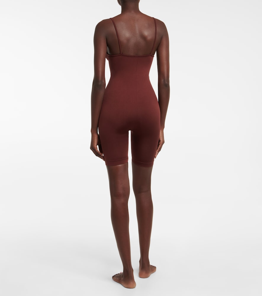Prism Ruched Playsuit In Maroon
