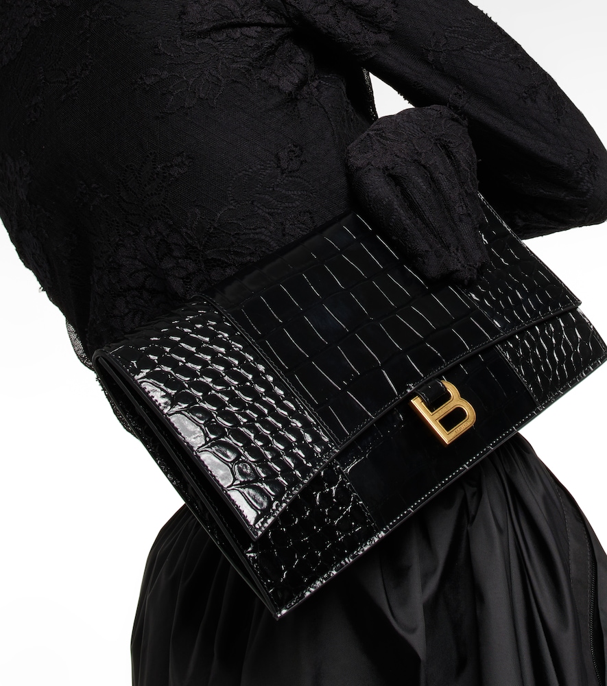  Balenciaga Balenciaga Hourglass Small Croc-effect Leather Clutch 