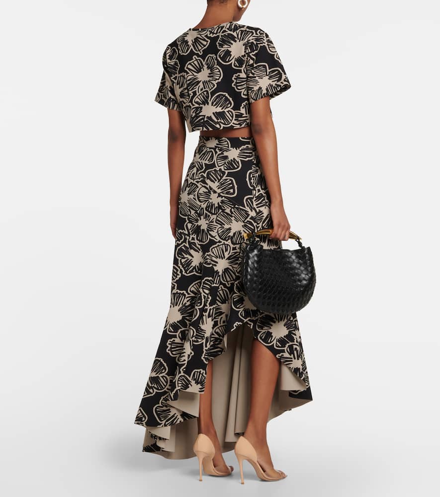 Max Mara Asymmetric Printed Maxi Skirt In Nero Greggio