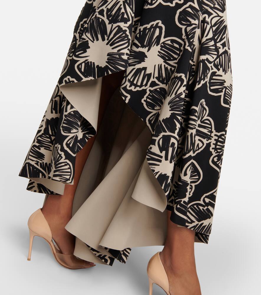 Max Mara Asymmetric Printed Maxi Skirt In Nero Greggio