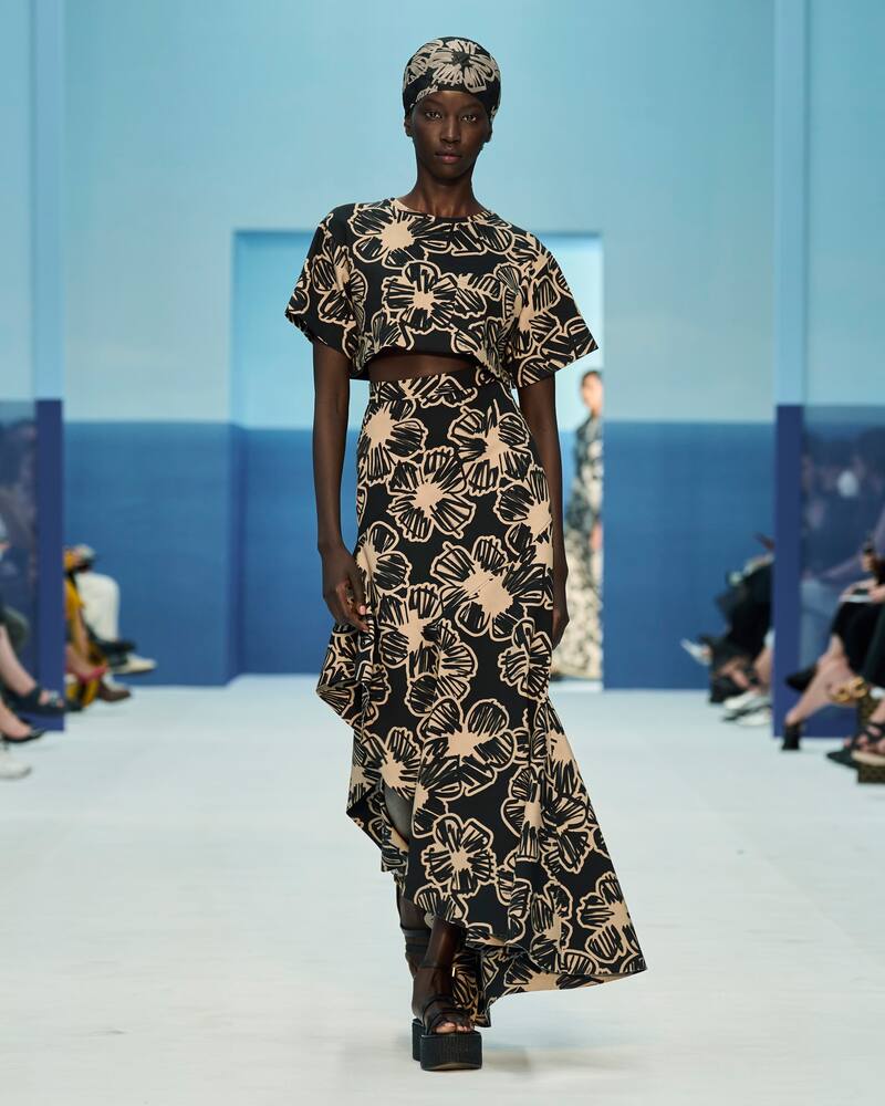Max Mara Asymmetric Printed Maxi Skirt In Nero Greggio