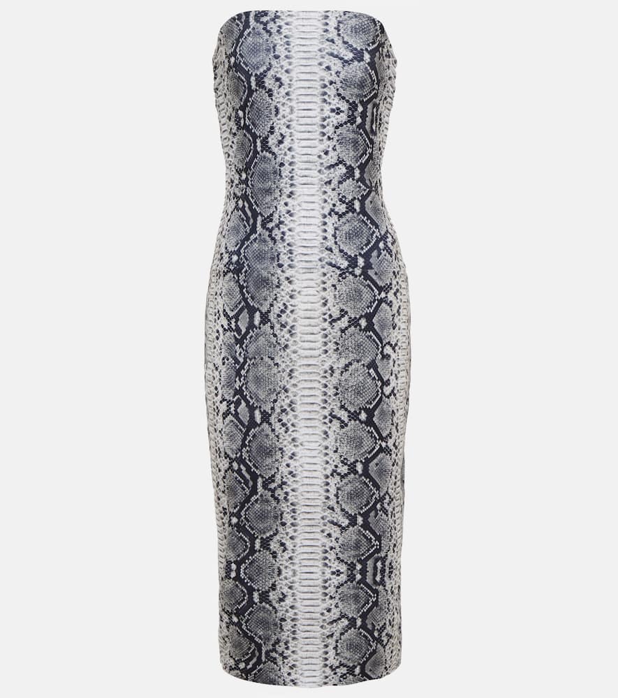 Norma Kamali Strapless Snake-print Jersey Midi Dress In Black White Pytho