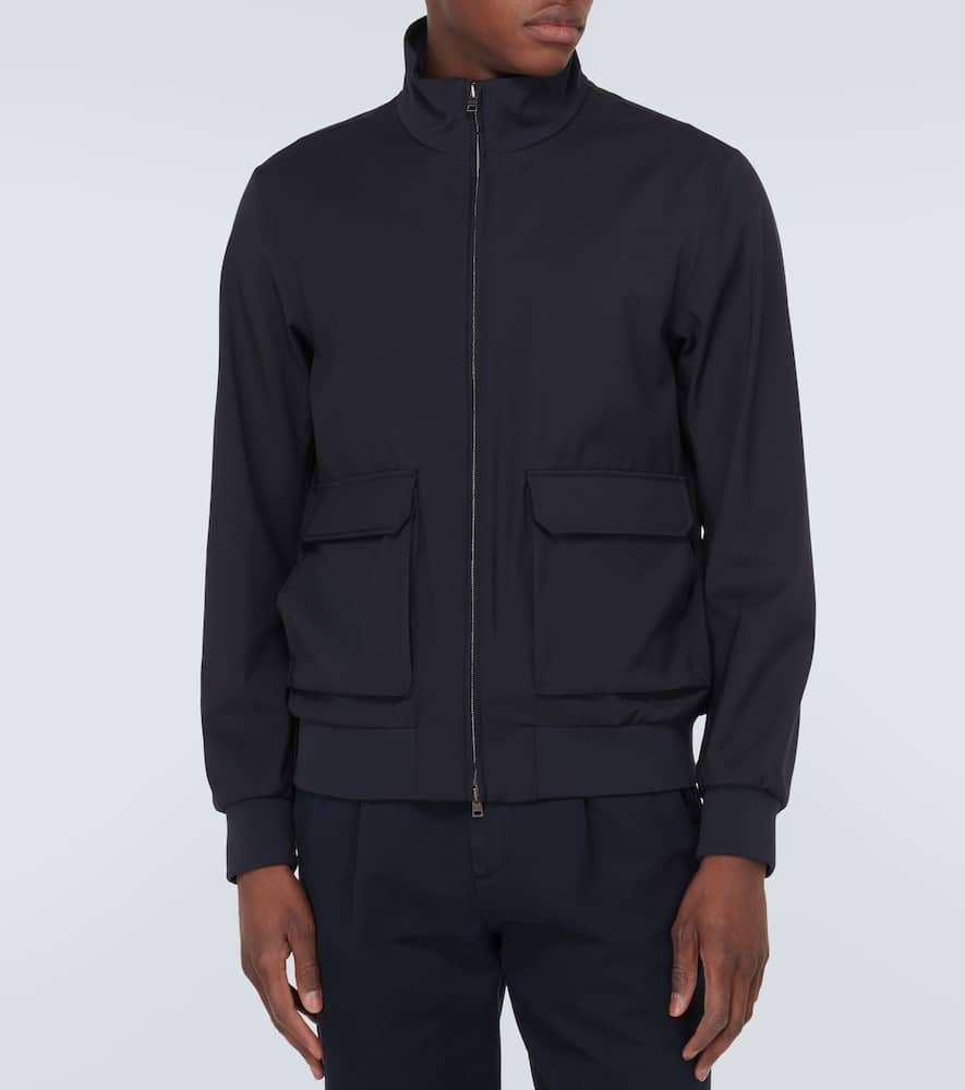 Shop Herno Virgin Wool Bomber Jacket In Blue