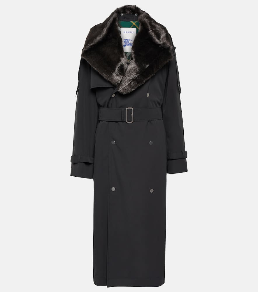 Burberry Faux fur-trimmed cotton-blend trench coat