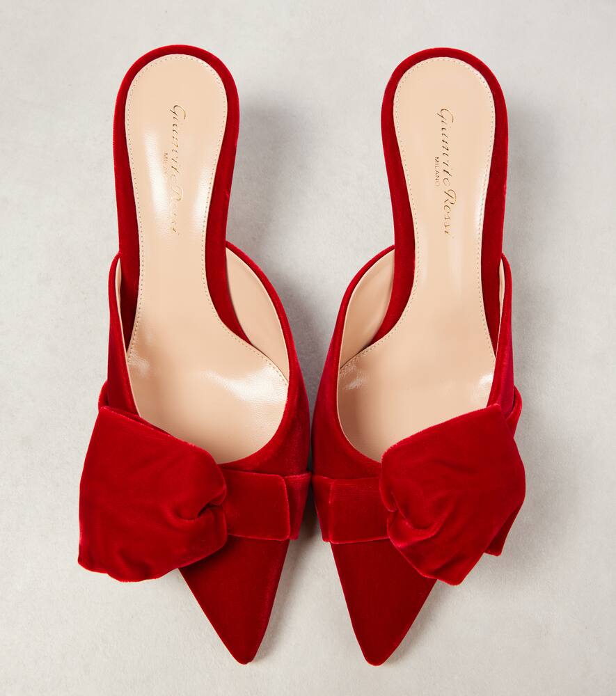 GIANVITO ROSSI 55 BOW-DETAIL VELVET MULES