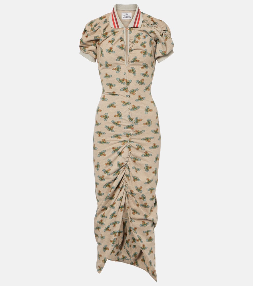 Pulling gathered cotton midi dress