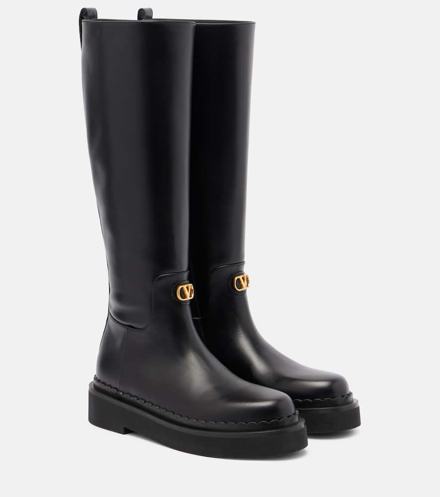 VLogo leather knee-high boots