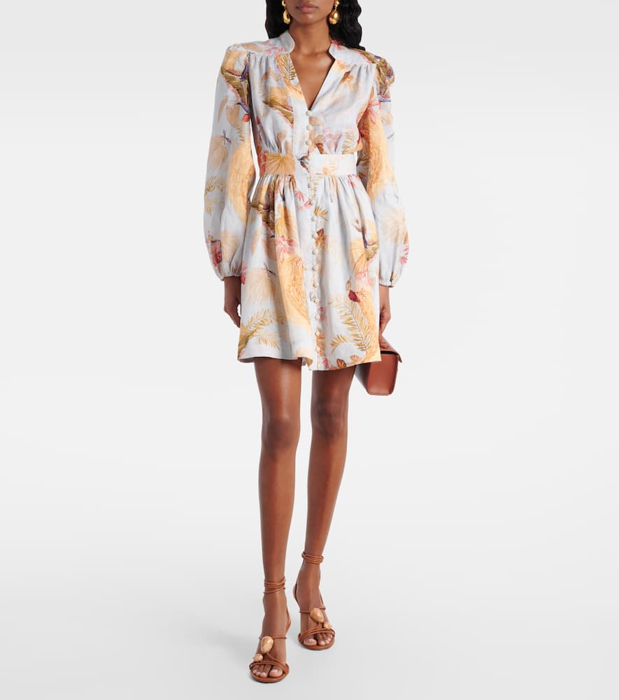 Zimmermann Ascension Printed Linen Mini Dress In White