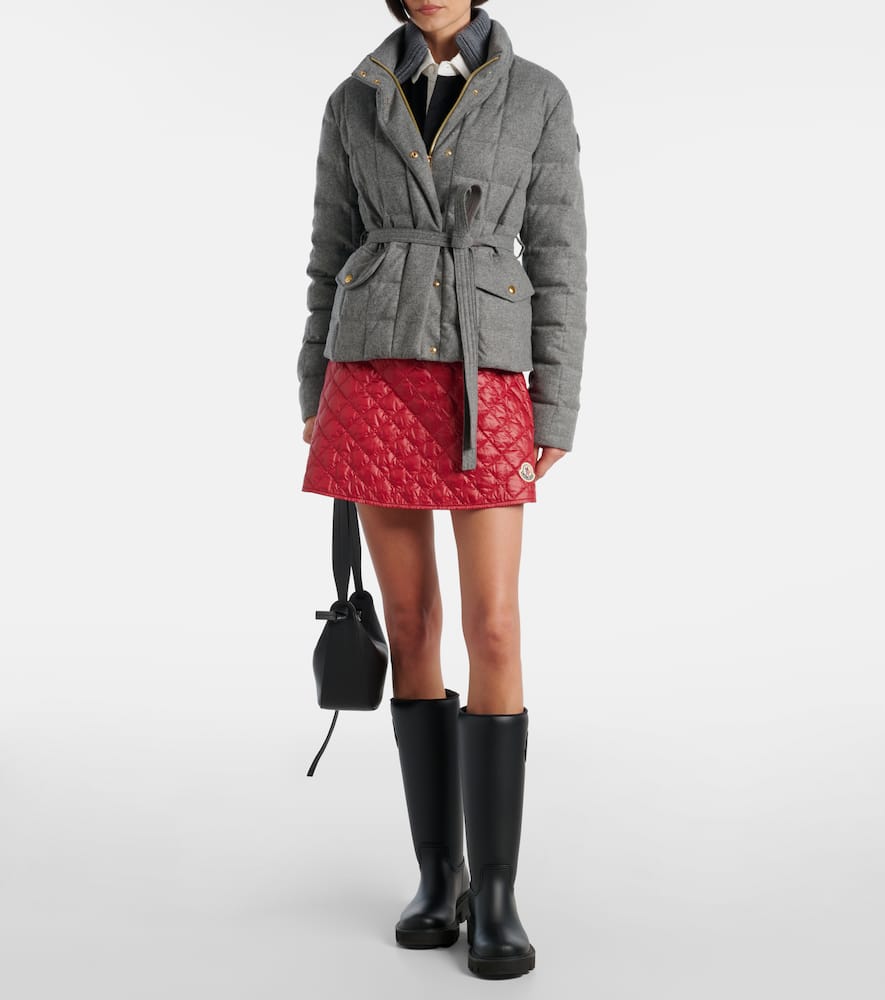 Moncler Women Bussettes Wool Blend Belted Short Down Jacket Grey In Gray