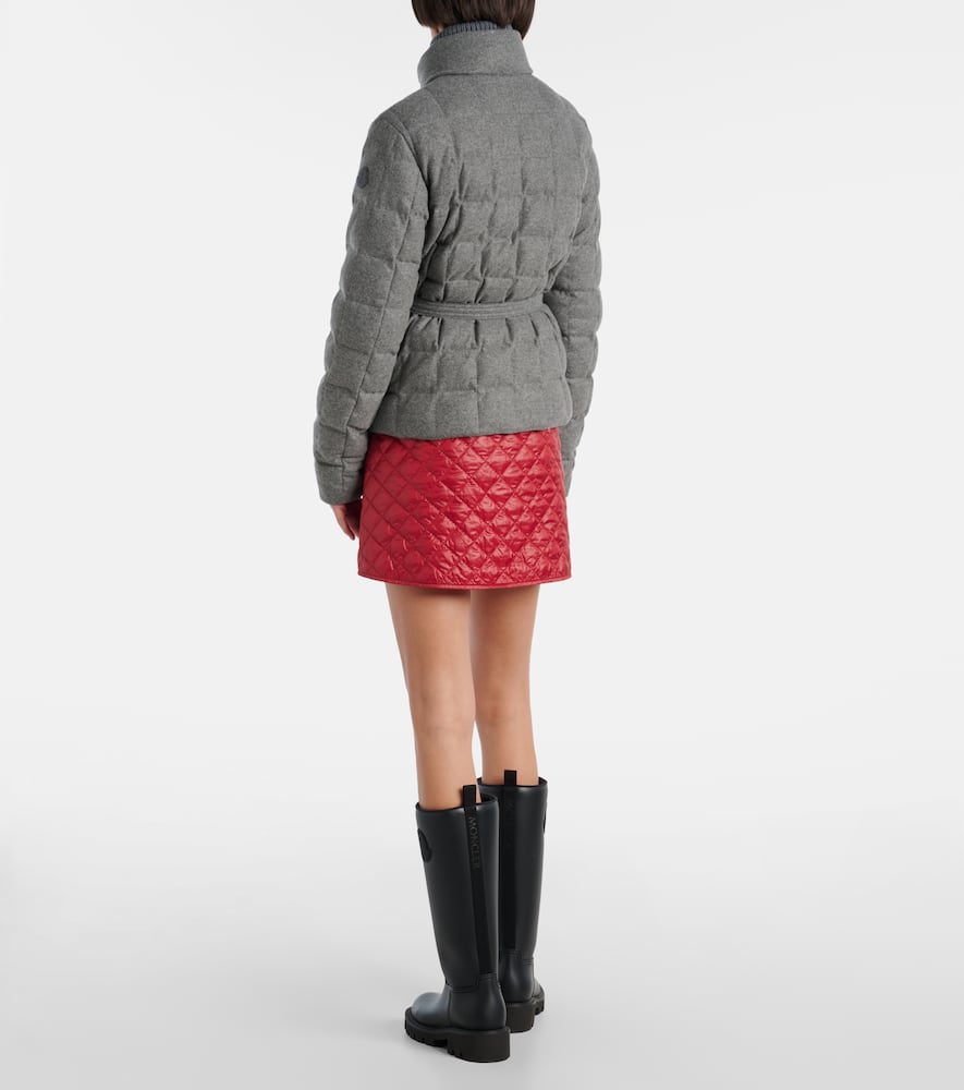 Moncler Women Bussettes Wool Blend Belted Short Down Jacket Grey In Gray