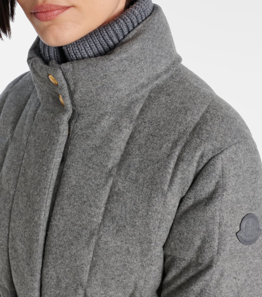Moncler Women Bussettes Wool Blend Belted Short Down Jacket Grey In Gray