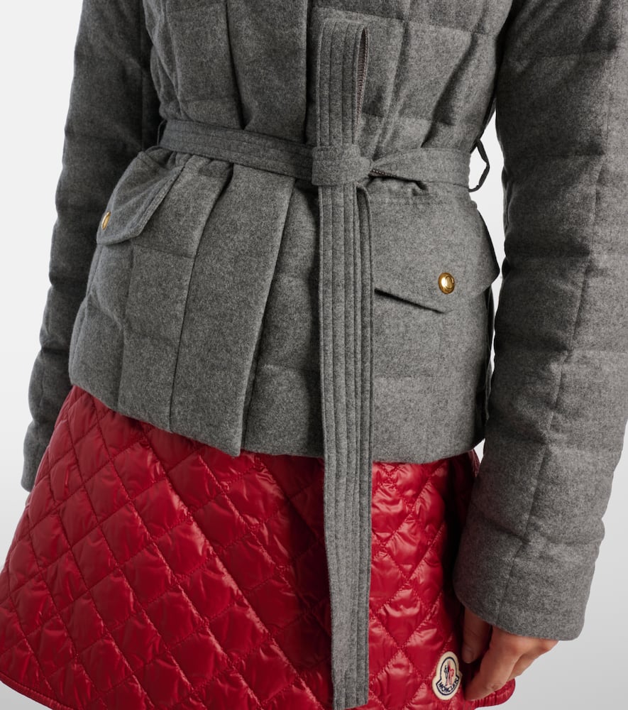 Moncler Women Bussettes Wool Blend Belted Short Down Jacket Grey In Gray