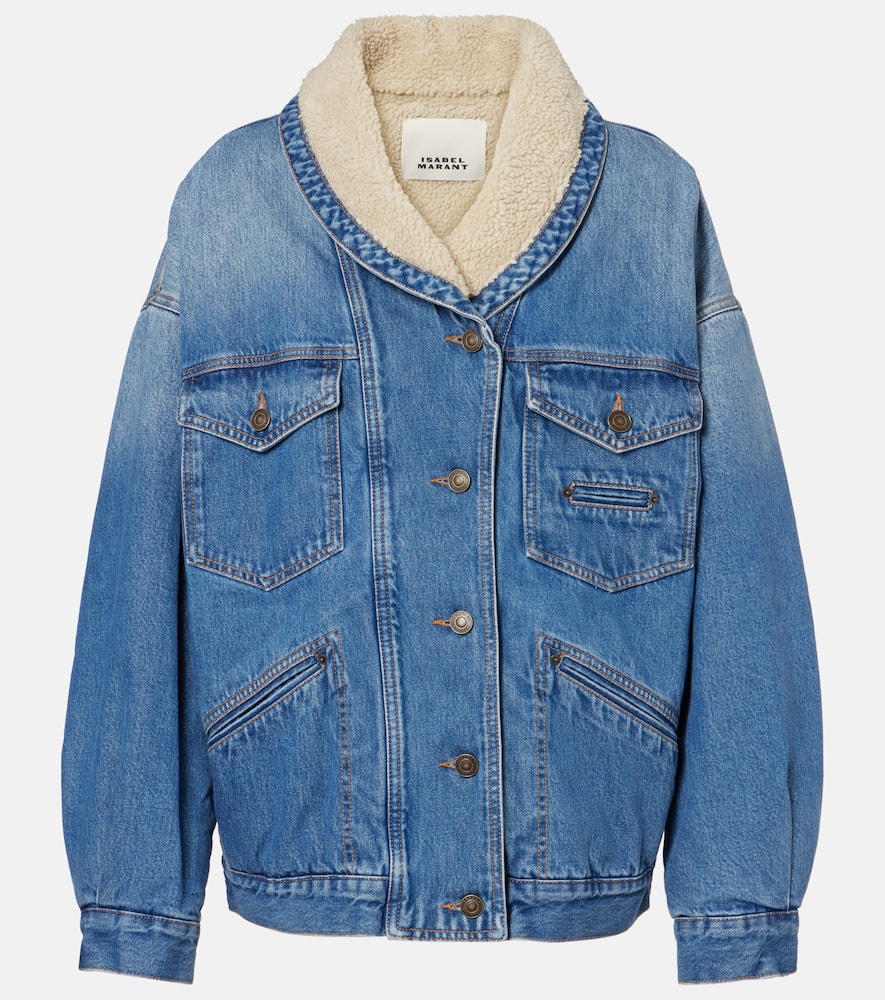 Isabel Marant Pimia Faux Shearling-trimmed Denim Jacket In Blue