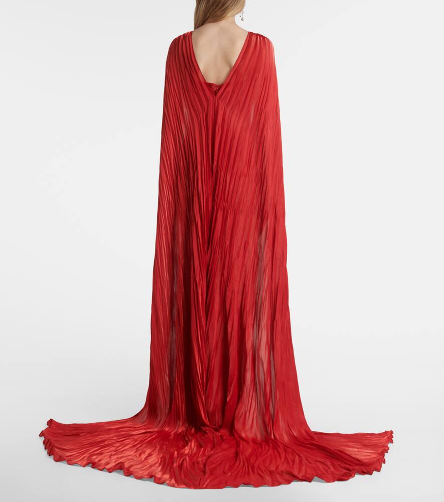 Marmar Halim Caped Pleated Bustier Gown In Red