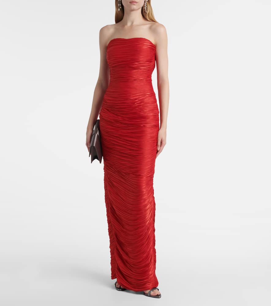 Marmar Halim Caped Pleated Bustier Gown In Red