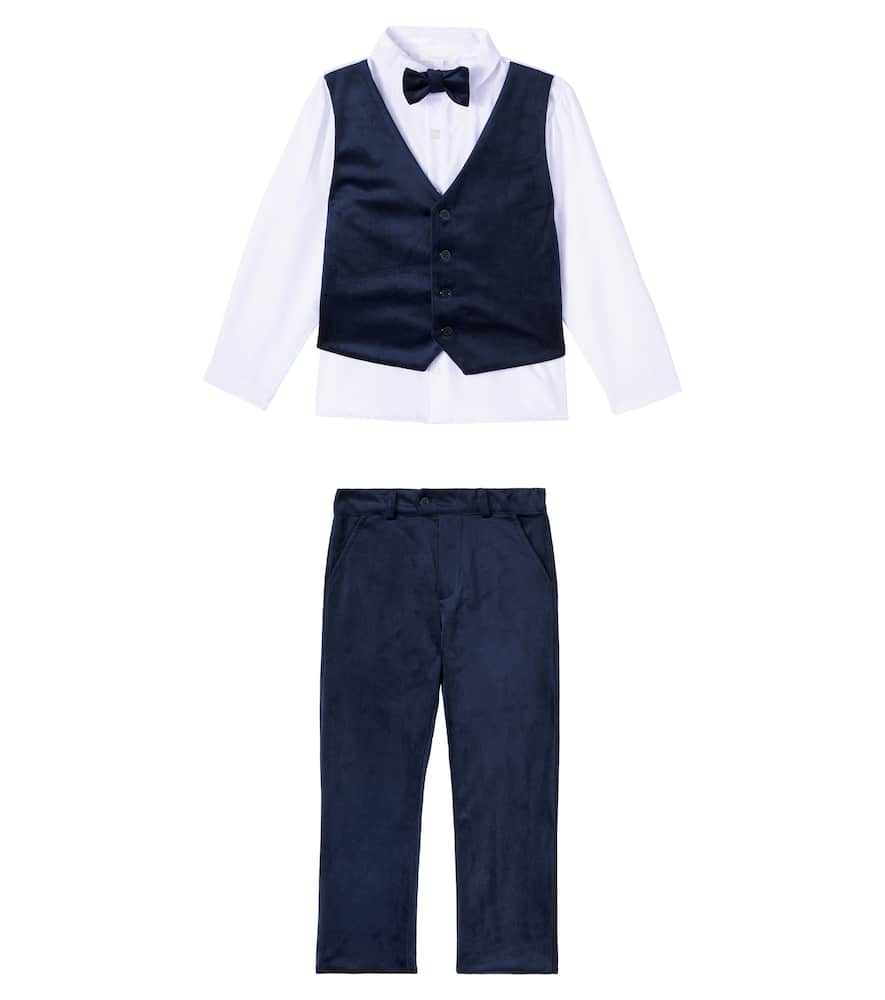 Patachou Baby Cotton Shirt And Velvet Pants Set In Blue
