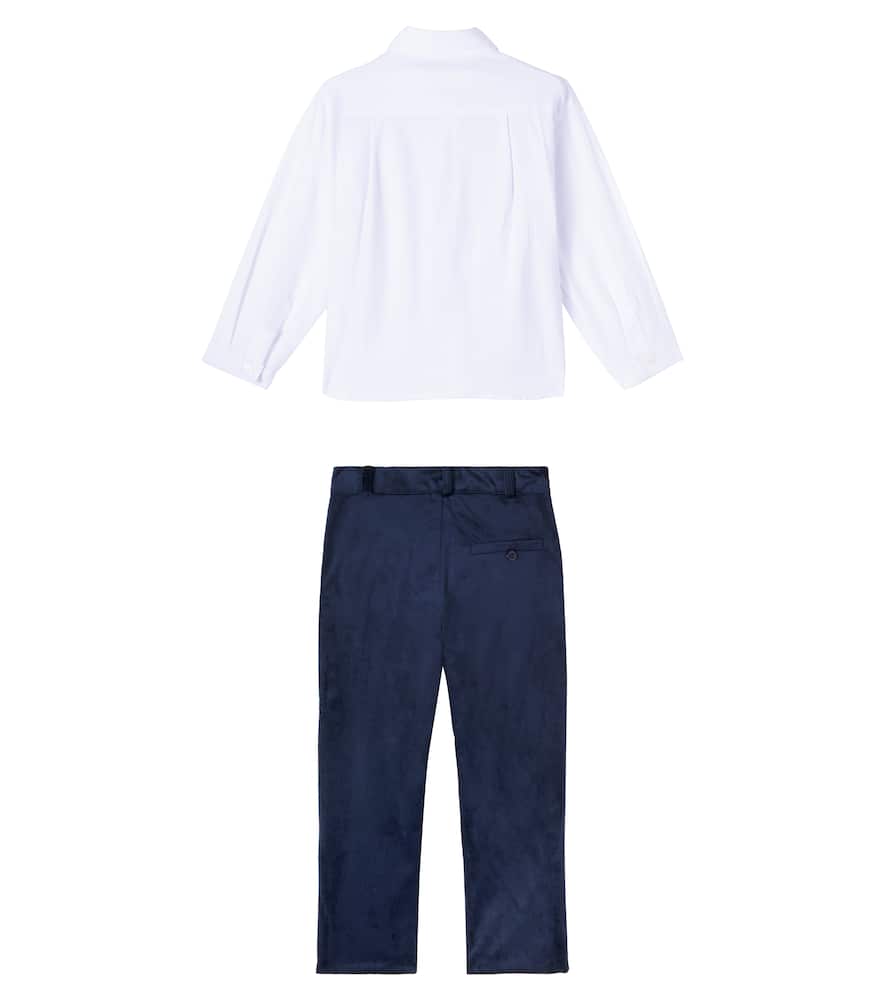 Patachou Baby Cotton Shirt And Velvet Pants Set In Blue