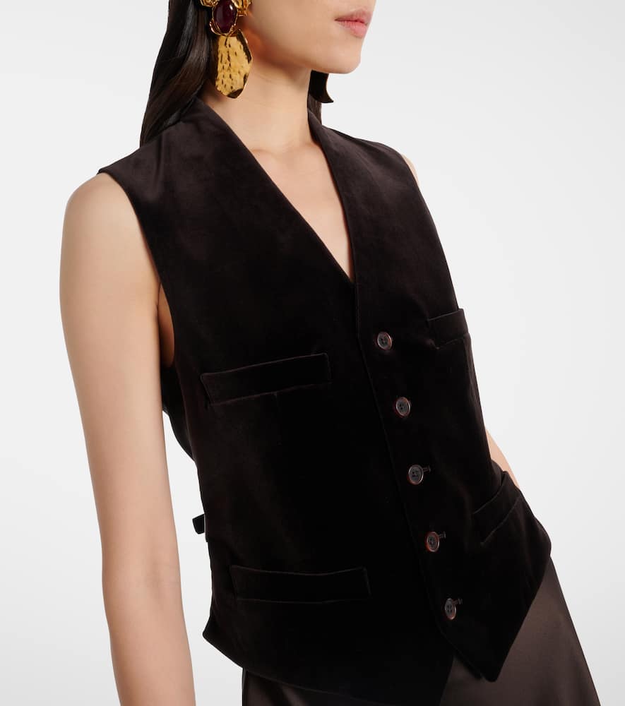 Ralph Lauren Button-up Velvet Waistcoat In Brown