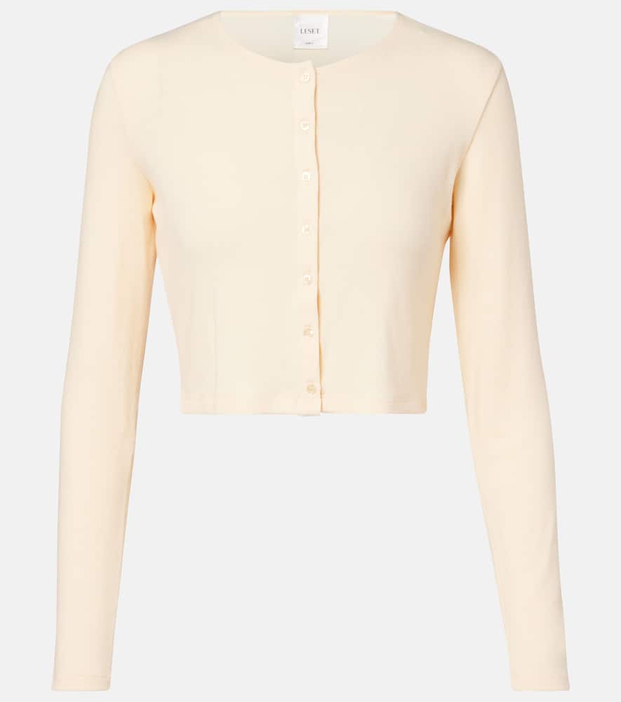 Leset Lauren Cropped Jersey Cardigan In Yellow