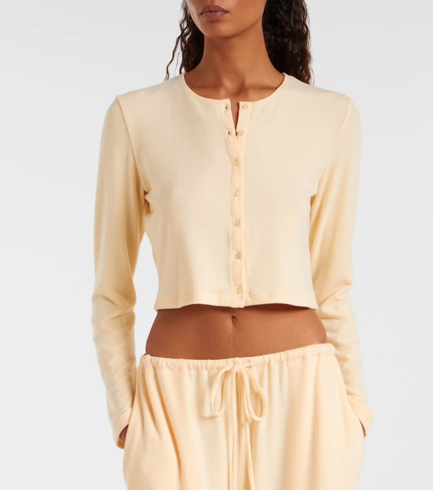 Leset Lauren Cropped Jersey Cardigan In Yellow