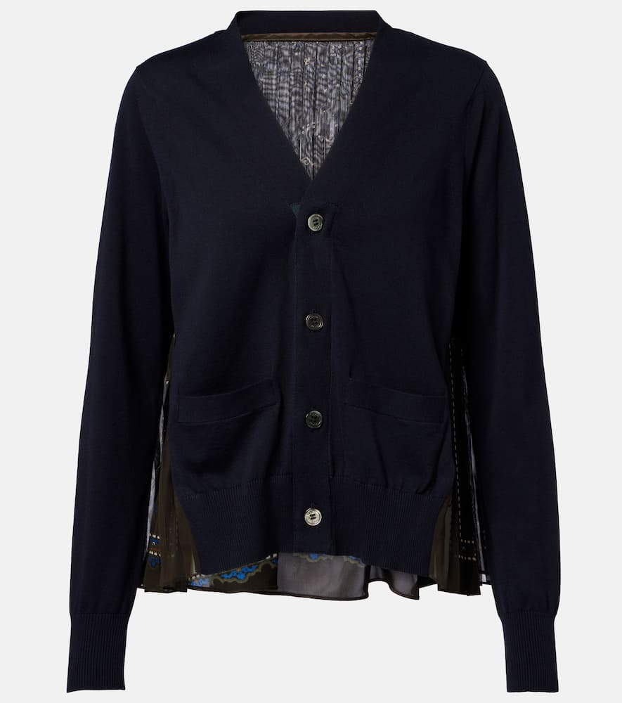 Sacai Paneled Cardigan In Blue