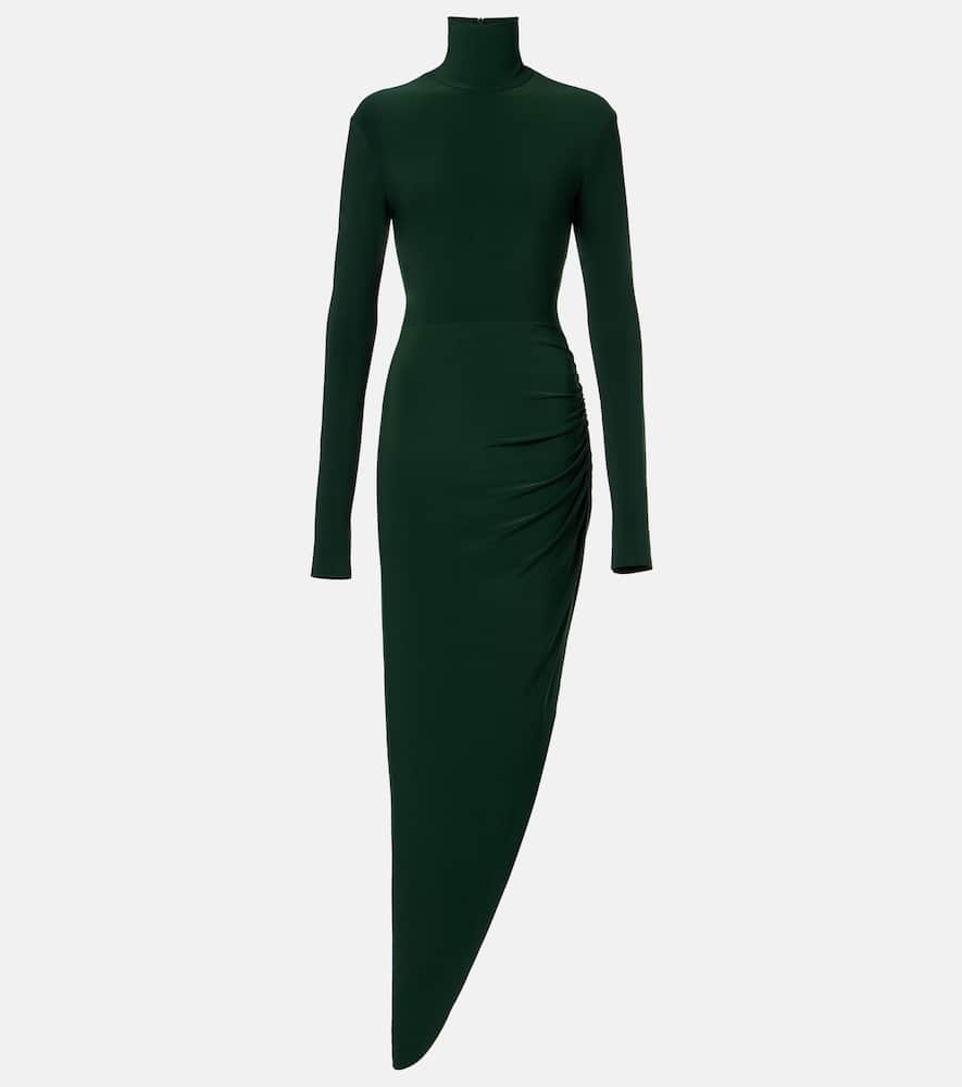 Norma Kamali Asymmetric Turtleneck Maxi Dress In Green