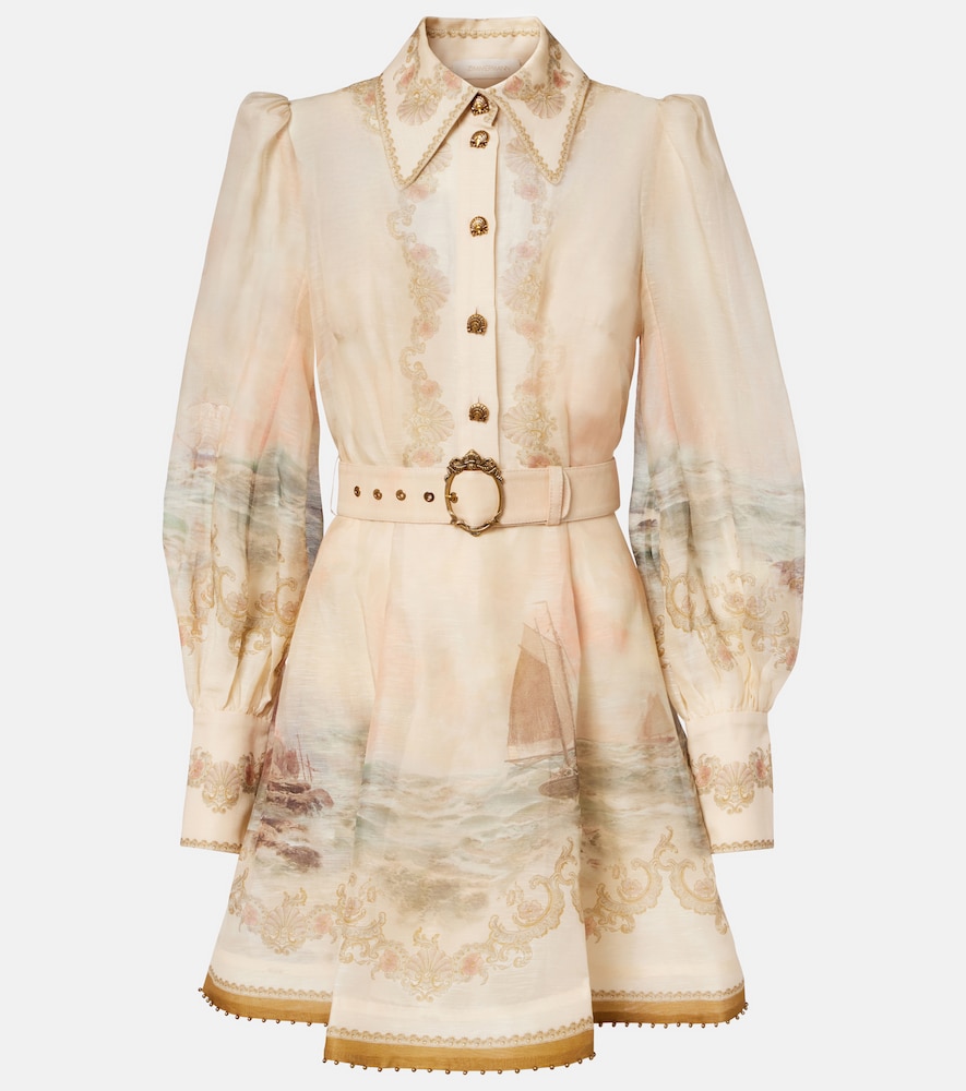 Zimmermann Rebellion Marine printed linen and silk minidress
