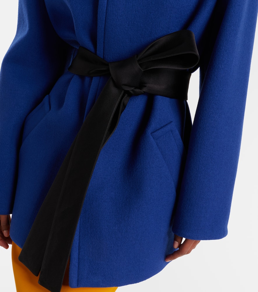 Saint Laurent Boxy Wool Coat Removable Silk Belt In Blue