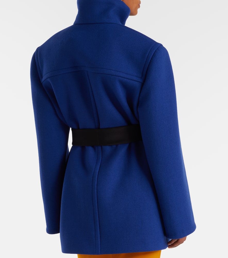 Saint Laurent Boxy Wool Coat Removable Silk Belt In Blue