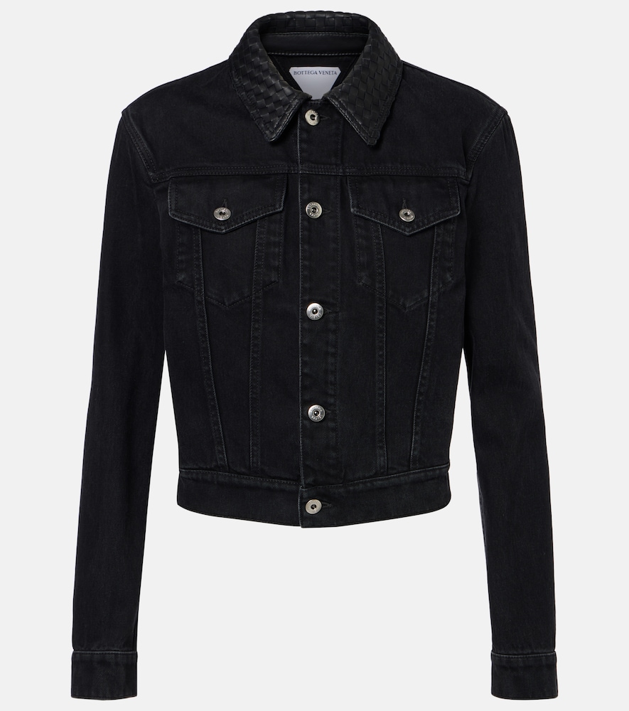 Bottega Veneta Intrecciato Leather-trimmed Denim Jacket In Black