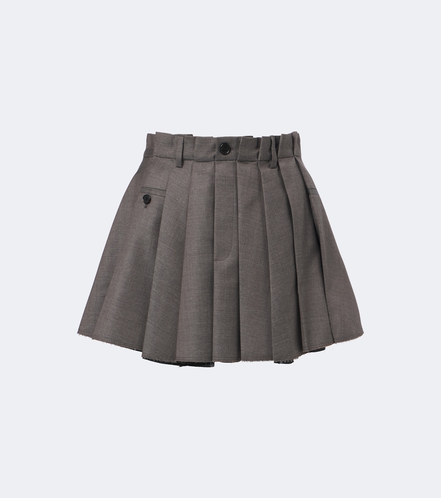 Pleated Wool Miniskirt