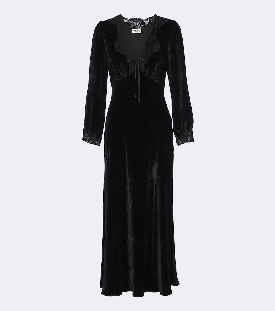 Abito midi Larah in velluto con pizzo