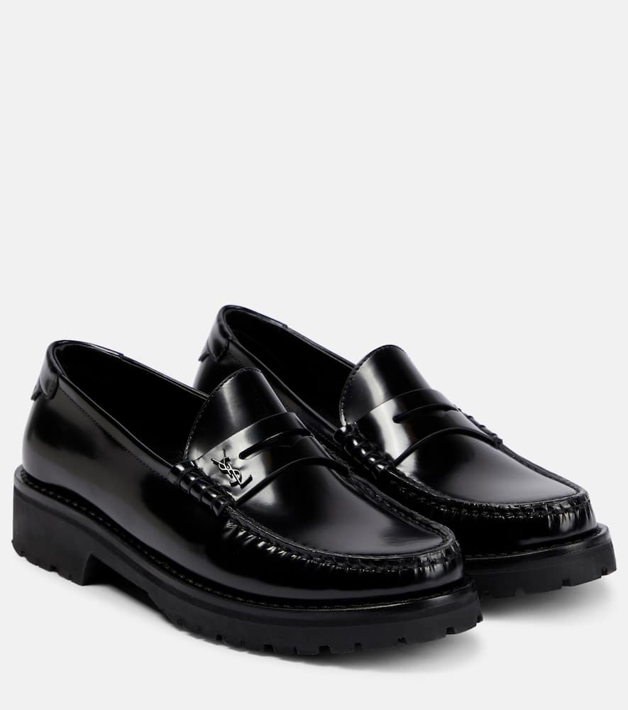 Saint Laurent Le Loafer Leather Penny Loafers In Nero/nero