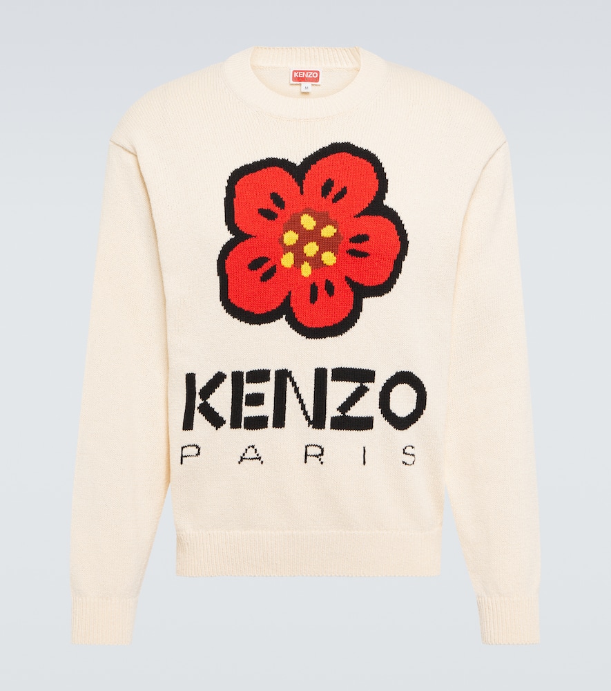 Kenzo Boke Flower Wool Sweater In Off White