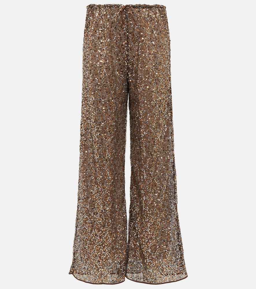 OSEREE OSÉREE NETQUINS SEQUINED WIDE-LEG PANTS