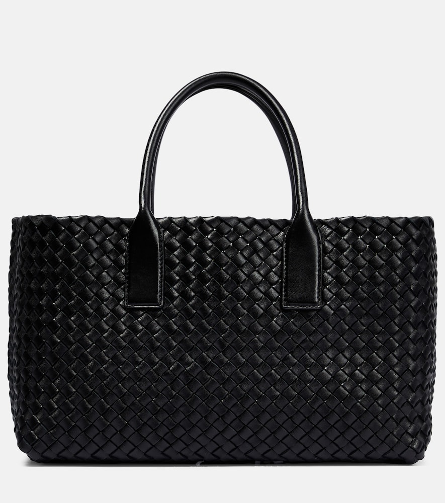 Bottega Veneta Cabat Small Leather Tote Bag In Black-gold