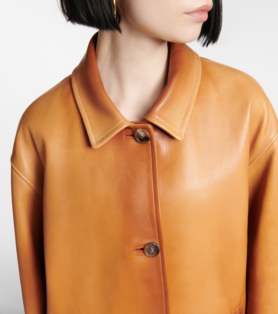 Miu Miu Nappa Leather Coat In Miele